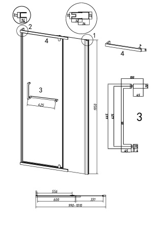 Душевая дверь Grossman Pragma 100.K33.03.100.21.00 100х195 стекло прозрачное профиль черный матовый